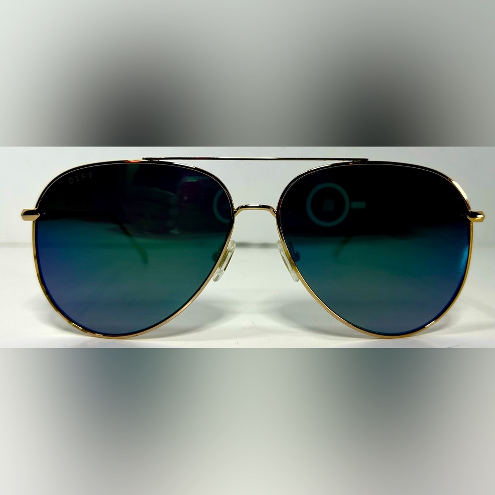 Diff Nala Aviator Sunglasses. Gold Frames, Blue Lenses GD-9F49P. Designer Heavy